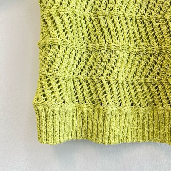 Chico’s Size 2(XL) Yellow Crocheted Knit Short Sleeve Blouse Shirt Top Stretch - Picture 4 of 10